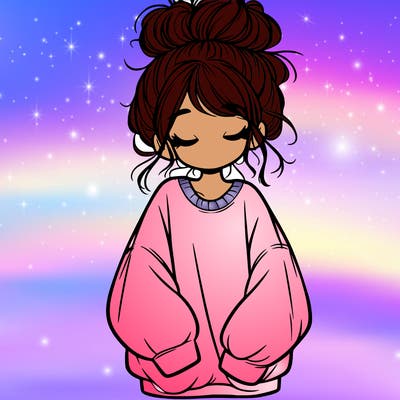 girl with baggy sweatshirt and messy bun