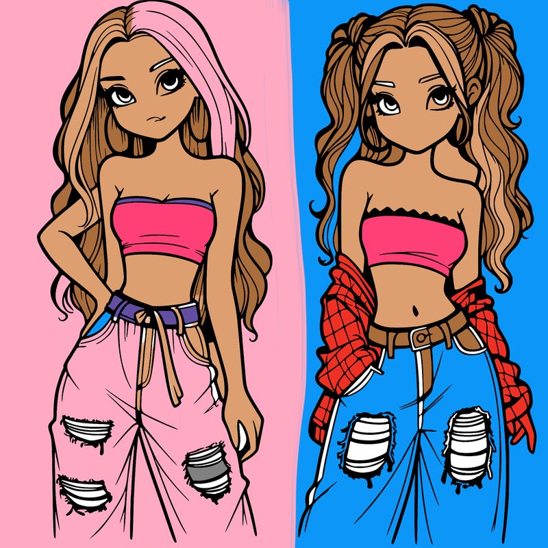 2 girls in crop tops and baggy jeans ripped