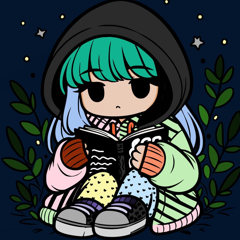girl in oversized hoodie reading a book