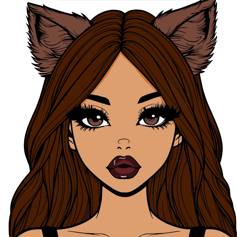 realistic girl with fox ears and realistic lips