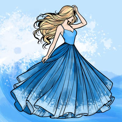 realistic woman with dress flowing in the wind