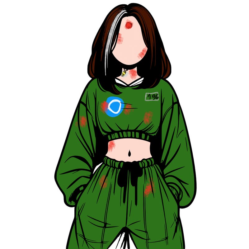 realistic girl faceless with baggy pants and a crop top