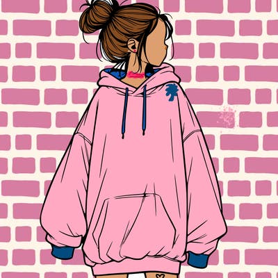 realistic girl with a oversized sweatshirt on and a bun