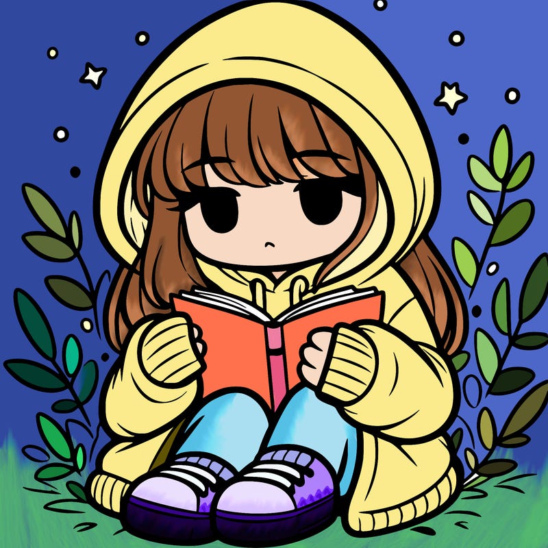girl in oversized hoodie reading a book