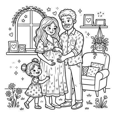 Capture the precious moments of waiting for a new arrival with this heartwarming maternity family portrait. This charming scene invites you to add your personal touch to a beautiful family memory.