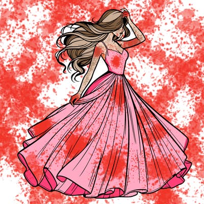 realistic woman with dress flowing in the wind