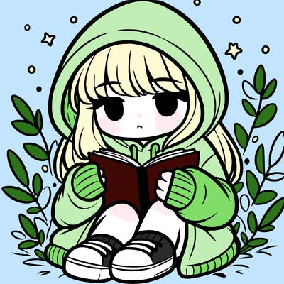 girl in oversized hoodie reading a book