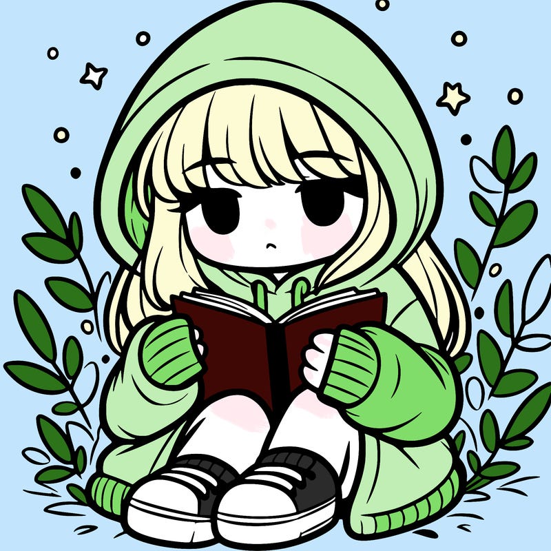 girl in oversized hoodie reading a book