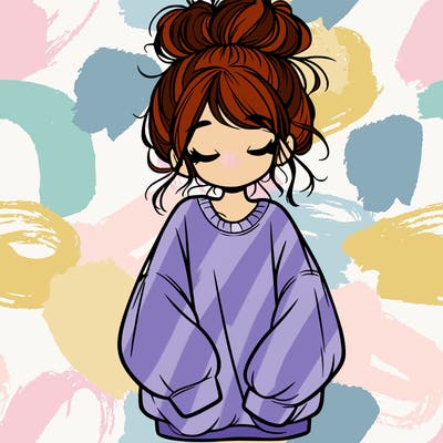 girl with baggy sweatshirt and messy bun
