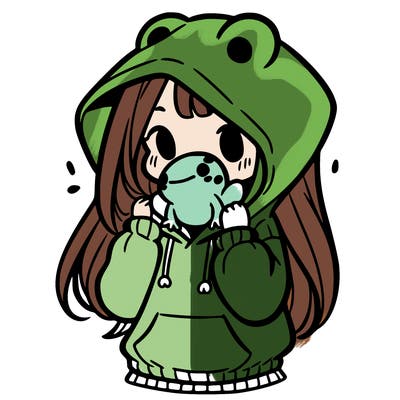 a girl holding a froggy hoodie