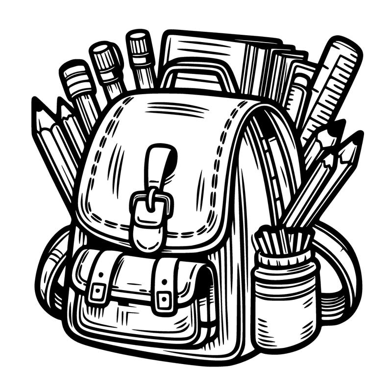 schoolbag with school supplies that stick out