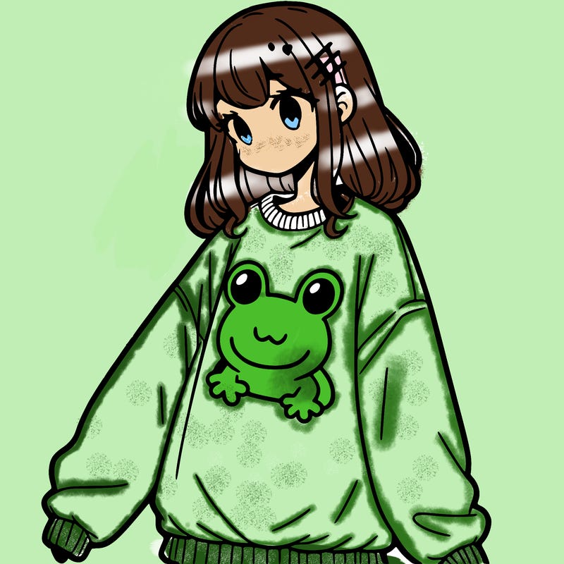 girl wearing frogging sweatshirt