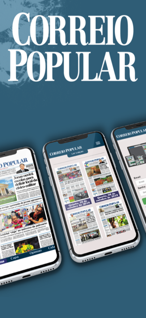 Correio Popular Digital - Varias pantallas de teléfonos inteligentes que muestran la edición digital del periódico Correio Popular