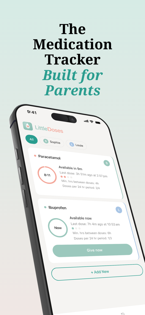 Little Doses: Kids Med Tracker - Little Doses app dashboard for tracking child medication doses