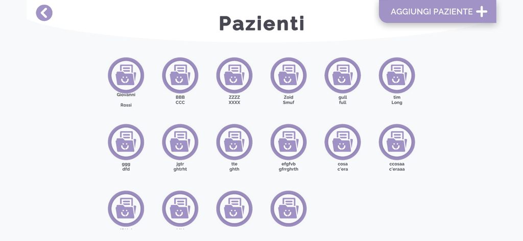 hOLDer - 간병인 모니터링을 위한 폴더 아이콘으로 표시되는 환자 프로필 모음을 보여주는 hOLDer 앱의 대시보드 보기