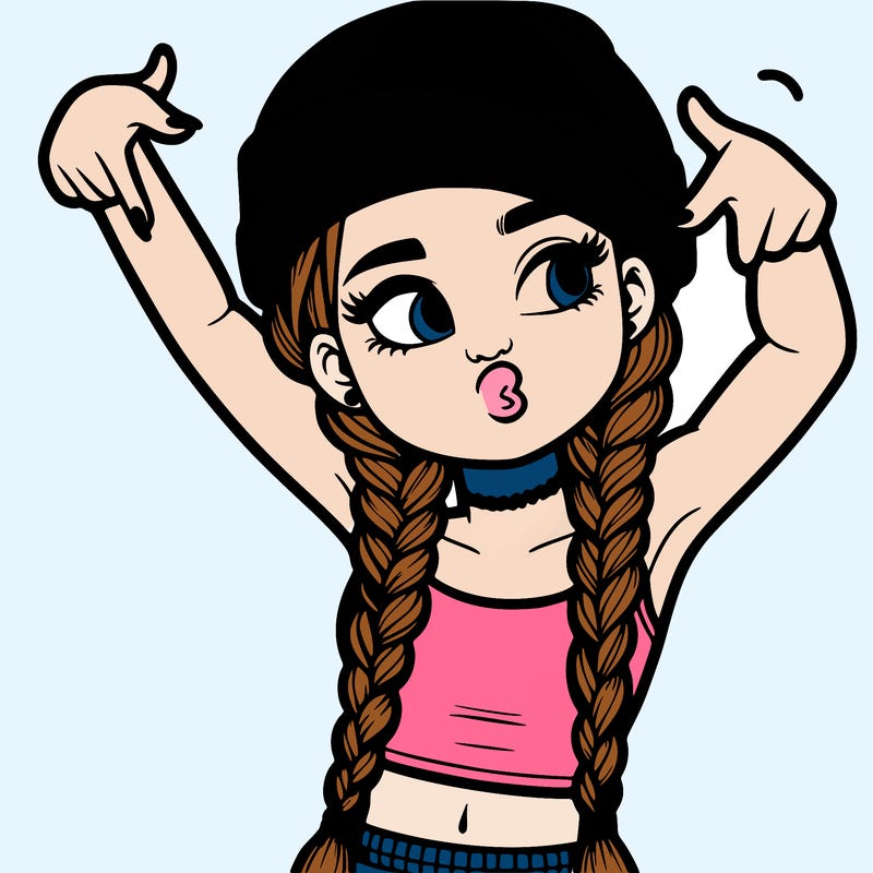 realistic teenage girl with braids and a beanie and crop top doing 🫶🏼