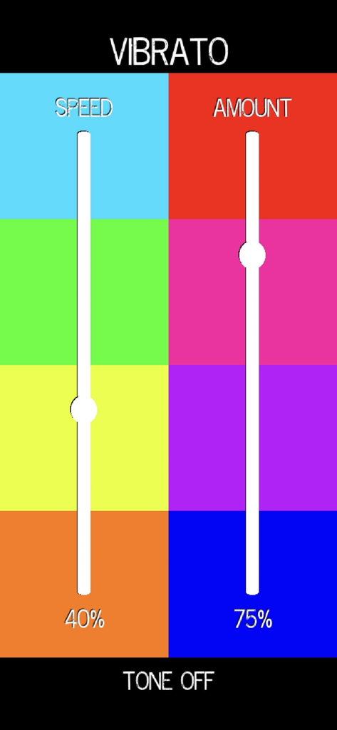 Pocket Talkbox - Pocket Talkbox app vibrato interface showing speed and amount adjustment sliders