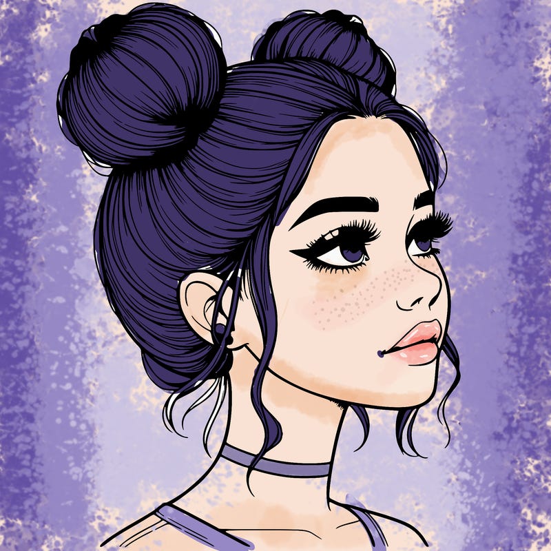 realistic girl with buns on the top of her head