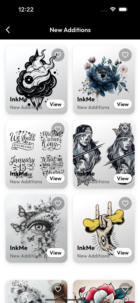 InkHunter Pro - A gallery of new tattoo designs in the InkHunter Pro app including floral and portrait styles.