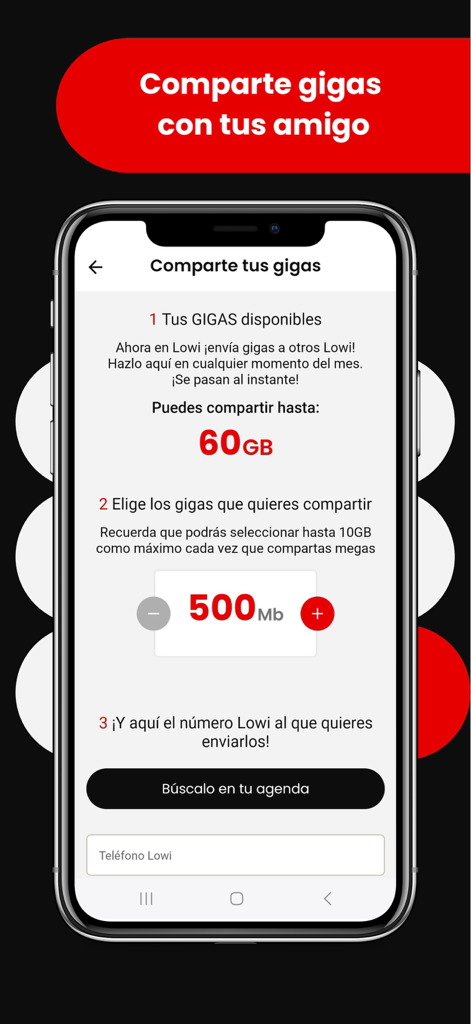 Mi Lowi - A smartphone displaying the Mi Lowi app data sharing feature