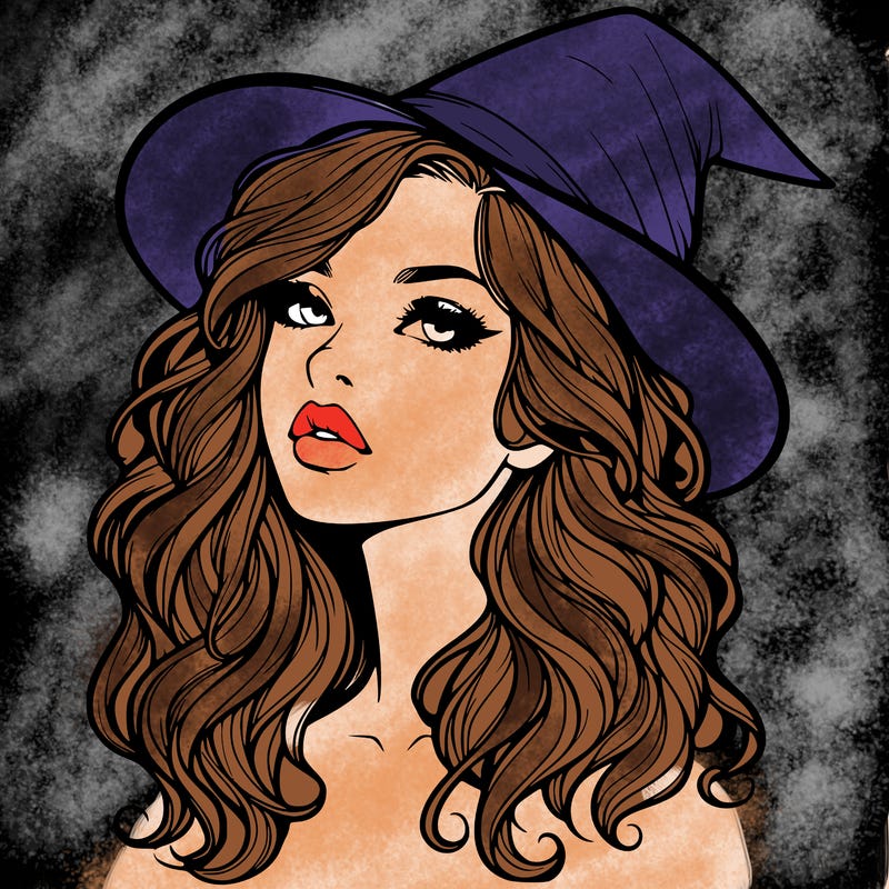 realistic witch girl with wavy hair and lips