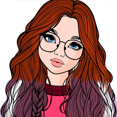 girl with long hair and freckles and glasses realistic