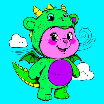 a carebear dressed as a dragon