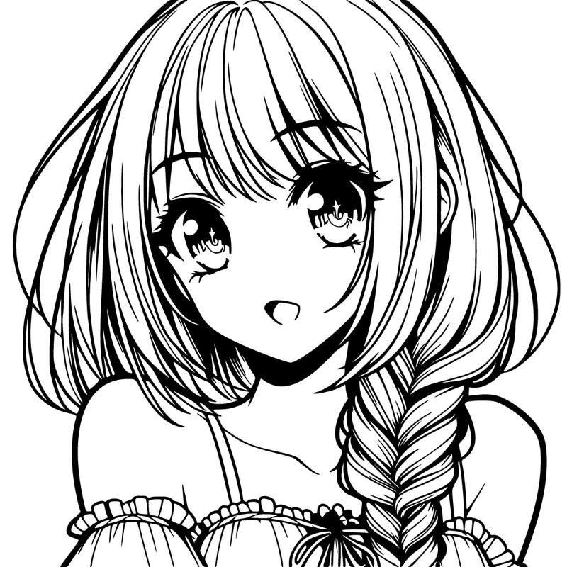 beautiful manga girl with bangs and a braid