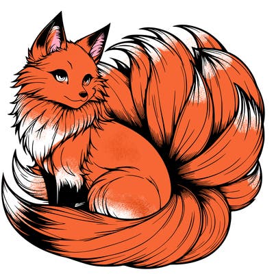 realistic detailed 9 tailed anime fox