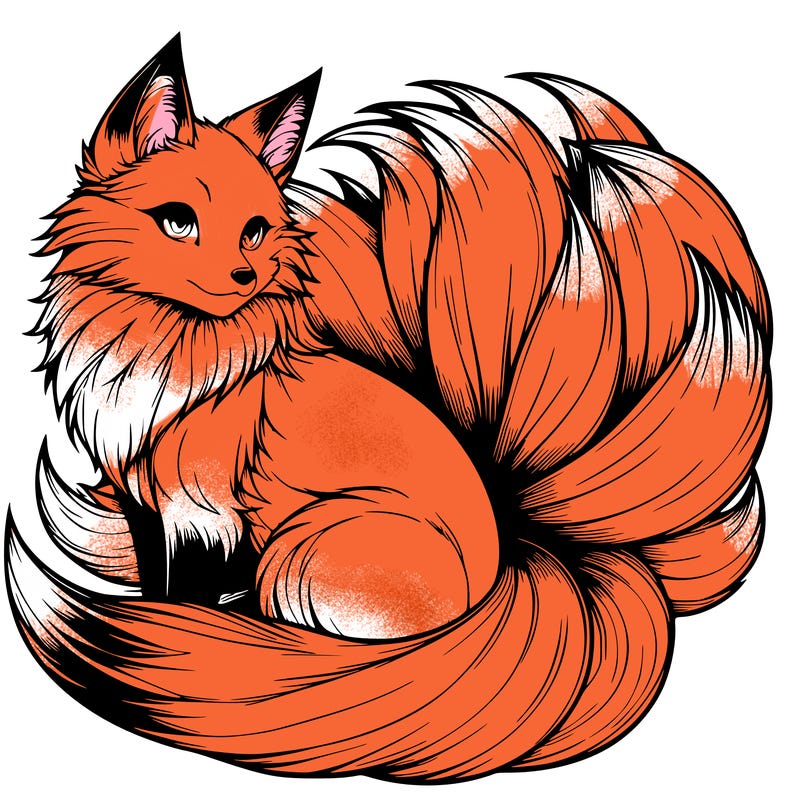 realistic detailed 9 tailed anime fox