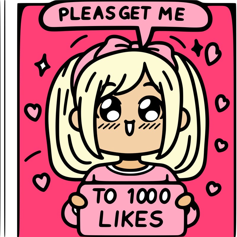 a girl saying please get me to 100 likes