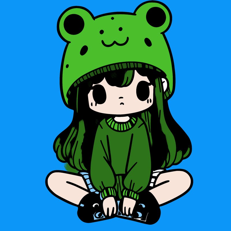 a girl wearing a frog hat and some frog socks