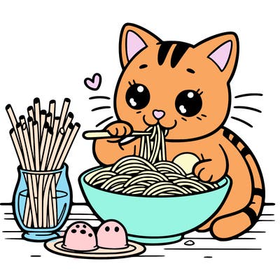 italian cat eating pasta
