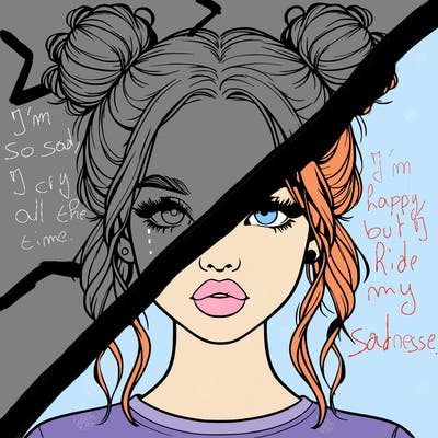 realistic girl with two buns in hair and lips