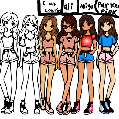 a group of girls wearing crop tops and shorts