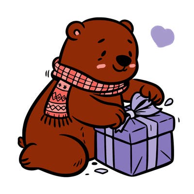 polar bear wrapping a present