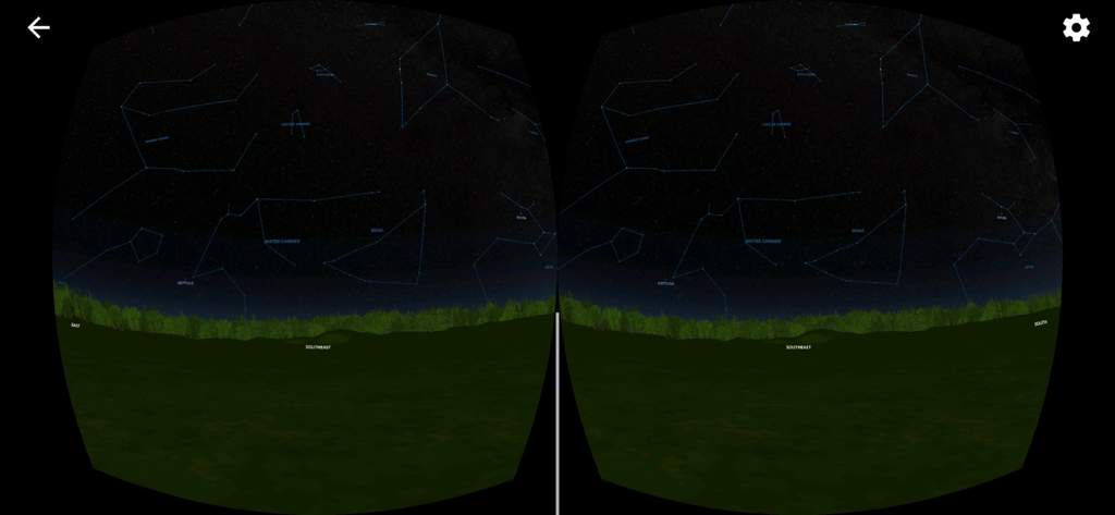 Solar System Scope VR - Stereoscopic VR view of the night sky with constellations and stars over a digital landscape