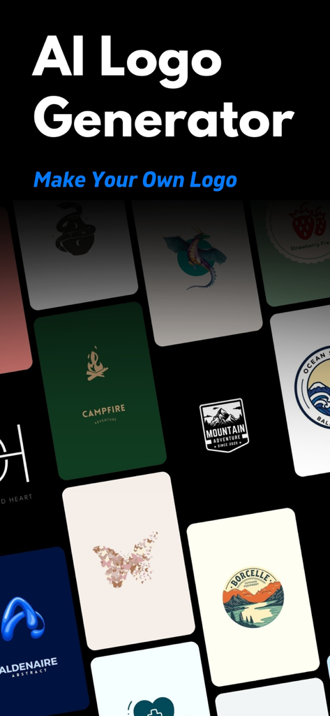 AI Logo Generator+ - AI Logo Generator app showing diverse logo design styles for businesses