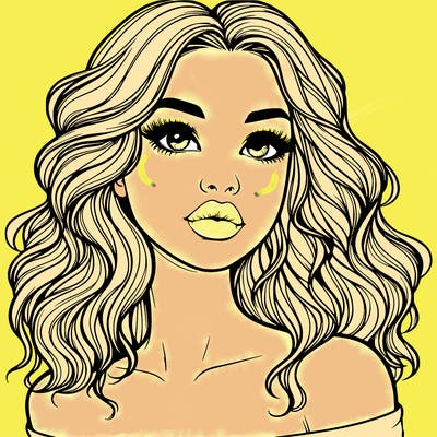 realistic girl with wavy hair and lips