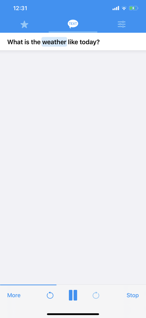 Text to Speech! - Text to Speech アプリのインターフェース。文を読み上げている間に単語が強調表示されています。