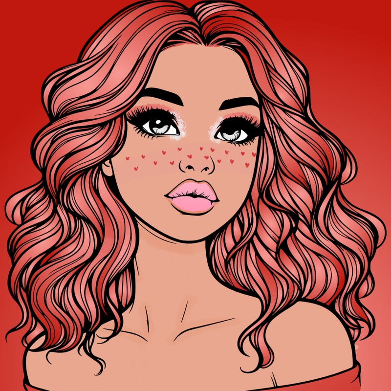realistic girl with wavy hair and lips