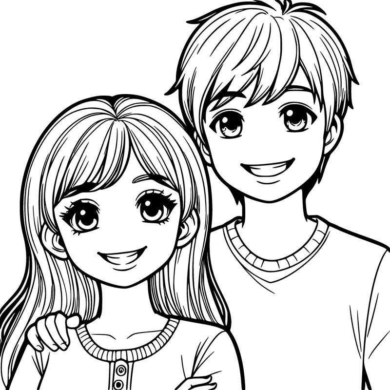 a realistic girl and boy looking happy
