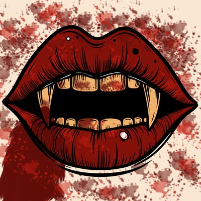 lips with vampire teeth