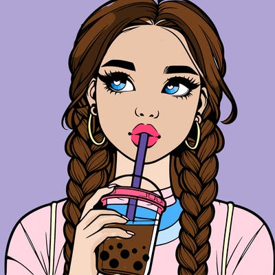 realistic girl with braided hair drinking boba