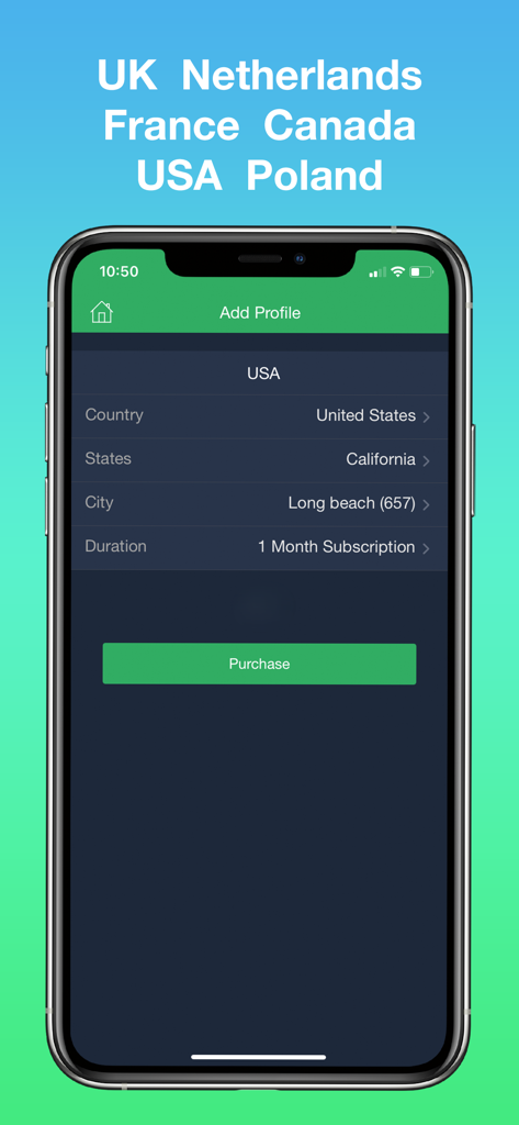 Vyke: Second Phone Number - Vyke app interface for selecting a second phone number in Long Beach California