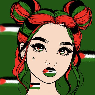 realistic girl with two buns on her hair and lips