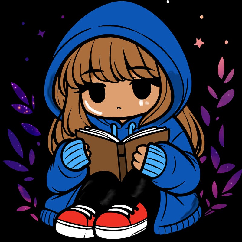 girl in oversized hoodie reading a book