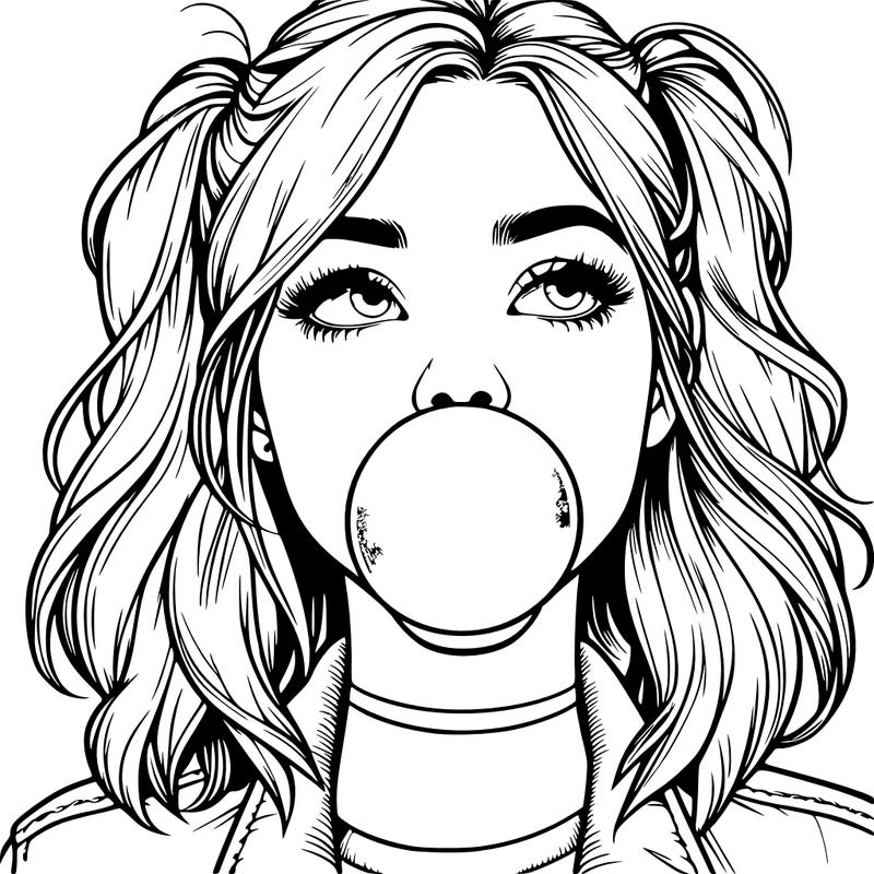 realististic girl blowing bubble -gum