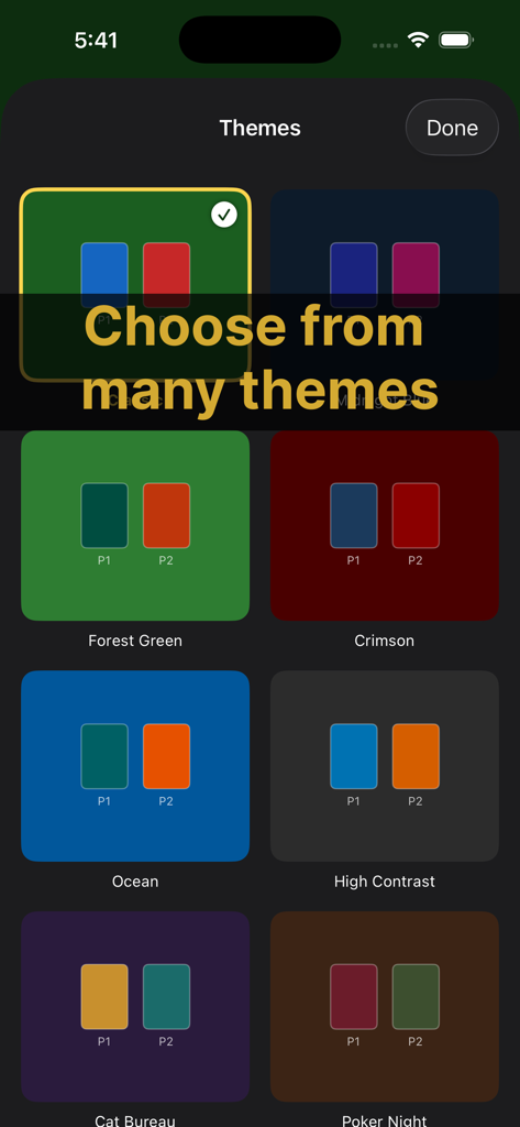 Russian Bank | Card Game - Theme selection menu in the Russian Bank card game app showing multiple color options.