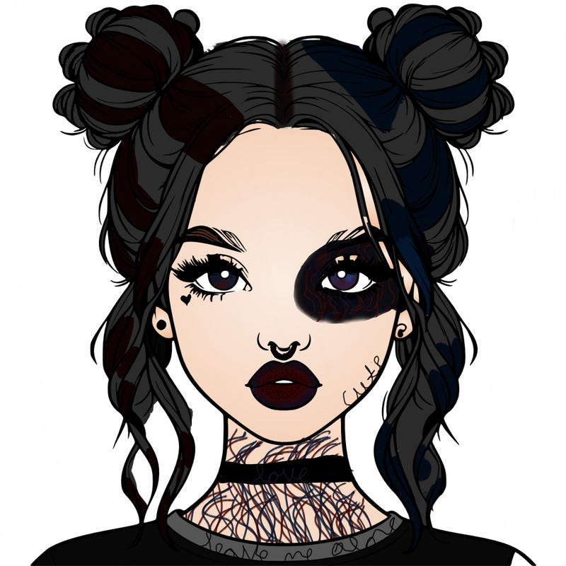 realistic girl with two buns in hair and lips